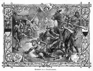 टूर्नामेंट में शूरवीर, c.1882 (लकड़ी की नक्काशी) द्वारा हरमन वोगेल